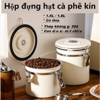 Hộp đựng hạt cà phê kín1.5L /1.8LCó thìa Hộp đựng thực phẩm Bình cà phê Hộp kín Thép không gỉ 304 coffee can