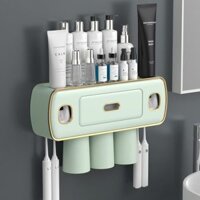 Hộp Đựng Kem Đánh Răng Và Bàn Chải Dán Tường Đa Năng Có 3 Cốc Đánh Răng Giúp Kháng Khuẩn (ĐA04.1)