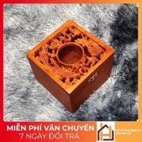 HỘP ĐỰNG KHĂN GIẤY ĂN Long Phụng gỗ hương đỏ tự nhiên hình vuông - Hàng đồ gỗ mỹ nghệ - Kích thước 15x15x12cm