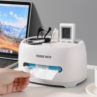 Hộp đựng khăn giấy để bàn đa năng TISSUE BOX Hộp đựng giấy ăn kiêm giá đỡ điện thoại, điều khển để bàn ngăn nắp tiện lợi