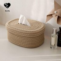Hộp đựng khăn giấy để bàn dệt, Hộp giấy bơm hình chữ nhật bằng dây Cotton, Phòng ngủ thủ công nhẹ đơn giản