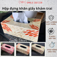 Hộp đựng khăn giấy, giấy ăn chữ nhật sơn mài khảm trai cao cấp Smile Decor