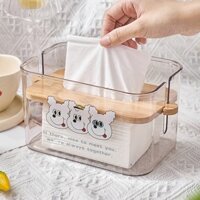 Hộp đựng khăn giấy hình chữ nhật có nắp tre
