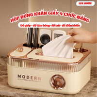 Hộp đựng khăn giấy hình gấu đa năng tích hợp đựng tăm chất liệu PP bền đẹp, Hộp đựng giấy để bàn phòng khách