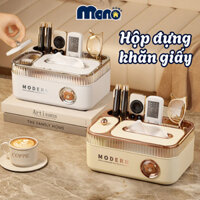 Hộp đựng khăn giấy hình gấu MONO có khay đựng đồ, chất liệu PP bền đẹp, Hộp đựng giấy để bàn phòng khách sang trọng