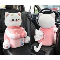 Hộp đựng khăn giấy hình thú nhồi bông dễ thương, Có sọt rác trên xe Ô TÔ