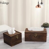 Hộp đựng khăn giấy POKINGE, Hộp đựng khăn ăn cổ điển bằng gỗ, Hộp đựng khăn ăn Hộp đựng kho báu Thiết kế hình chữ nhật / vuông Hộp đựng khăn giấy phòng ngủ