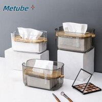 Hộp đựng khăn giấy sợi đốt tự động METUBE, Hộp đựng khăn giấy dung tích lớn trong suốt, Nắp tre chống bụi Giá đỡ khăn giấy có thể tháo rời