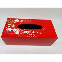 Hộp đựng khăn giấy sơn mài hoa mai trắng đắp nổi đỏ tươi Mỹ Nghệ Việt MNV-HKG09