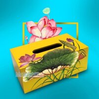 Hộp đựng khăn giấy sơn mài họa tiết sen vàng HKGHD02