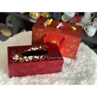 Hộp đựng khăn giấy sơn mài hoa mai trắng đắp nổi Mỹ Nghệ Việt MNV-HKG06