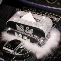 Hộp Đựng Khăn Giấy Trên Ô Tô Đính Đá Họa Tiết Thiên Nga Cao Cấp