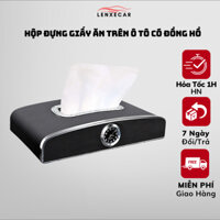 Hộp Đựng Khăn Giấy Trên Taplo Xe Ô Tô Có Đồng Hồ Cao Cấp , Hộp Giấy Đen Để Xe Hơi Sang Trọng HG01