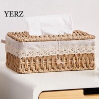 Hộp đựng khăn giấy YZ, Hộp đựng khăn ăn sáng tạo dệt tay, Hộp đựng đồ có nắp vuông Hộ gia dụng Ống hút đan giỏ trang trí nhà cửa