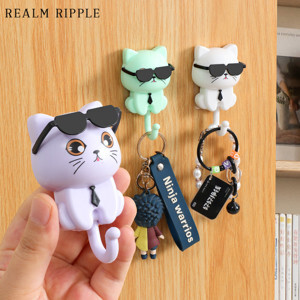 Hộp đựng + móc dán tiện dụng hình đôi mèo kèm decal trang trí