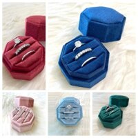 Hộp Đựng Nhẫn Cưới / Đính Hôn 3 Ngăn Vải Nhung Hình Bát Giác
