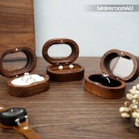 Hộp đựng nhẫn óc chó bằng gỗ nguyên khối Cửa sổ hình bầu dục Hộp nhẫn đính hôn acrylic