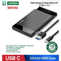 Hộp Đựng Ổ Cứng HDD 2.5 Ugreen 50743 US221,tốc độ 5Gbps SATA SSD/HDD 6TB USB C 3.1