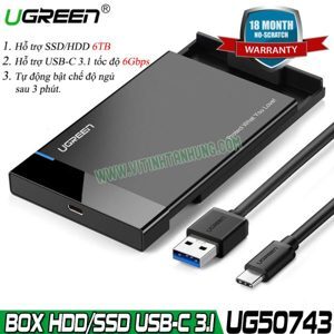 Hộp đựng ổ cứng SATA cổng USB-C 3.1 cao cấp Ugreen 50743