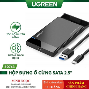 Hộp đựng ổ cứng SATA cổng USB-C 3.1 cao cấp Ugreen 50743