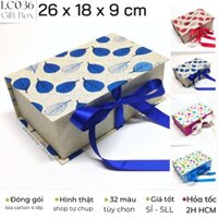 Hộp đựng quà tặng chữ nhật nắp liền 26 x 18 x 9 cm - LC036 -trang trí giấy rơm-hạt xốp-hoa hồng-đèn led Minn Meow [HCM]