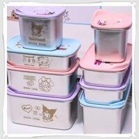 Hộp đựng rau củ bằng thép không gỉ Hello Kitty 304 1100ml Sanrio Cinnamoroll Miniso Hộp đựng Bento kín, đồ ăn nhẹ trái cây, dã ngoại, ngày có thể điều chỉnh Y