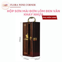 Hộp đựng rượu vang gỗ sơn mài- Hộp đơn lõm đen vân khay nhựa