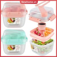 Hộp đựng Salad kèm dụng cụ Hộp đựng Salad Bento chống rò rỉ với khay 3 ngăn Hộp cơm trưa Salad kèm cốc đựng Salad SHOPTTKC4303