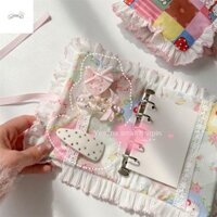 Hộp đựng sổ tay PARTYPALACE, Vỏ sách thẻ 5 lỗ lá rời, Hộp đựng sổ tay dạng ren KT Cat Kitty di động Văn phòng phẩm