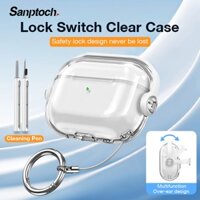 Hộp đựng tai nghe công tắc khóa Sanptoch cho Airpods 4 / Pro 2 / 3 Đơn giản trong suốt Airpod 2 1 Vỏ chống sốc Vỏ bảo vệ toàn thân có móc khóa