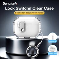 Hộp đựng tai nghe trong suốt Sanptoch Lock Switch cho Airpods 4 / Pro2 / Pro / 3rd Đơn giản chống sốc Airpod 2 1 Vỏ chống sốc Vỏ bảo vệ toàn thân có bút sạch
