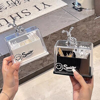 Hộp Đựng Tăm Smile Hai Ngăn Thỏ Mono Bạc Phong Cách Bắc Âu