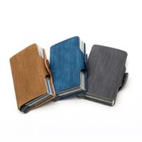 Hộp đựng thẻ bằng hợp kim nhôm chống trộm, kết cấu denim, máy đẩy thẻ tự động, hộp đựng thẻ kim loại RFID, hộp đôi, ví chống từ tính