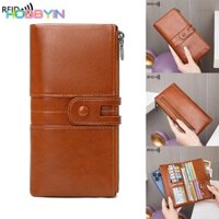 Hộp đựng thẻ RFID HOBBYIN, Thẻ dây kéo du lịch, Ví da thời trang sức chứa lớn Unisex