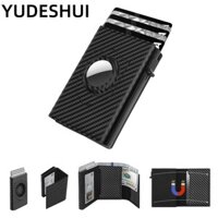 Hộp đựng thẻ YudhUI, Ví nam chặn RFID tối giản, Dung lượng thẻ 9-14 Da thật ID Cửa sổ Khe cắm tiền Ví thông minh cho AirTag