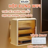 Hộp đựng thiết bị điện, điện tử, WIFI treo tường 3 ngăn đa năng không cần đục lỗ