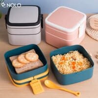 Hộp Đựng Thức Ăn Thực Phẩm Mang Đi Gồm 2 Tầng Có Nắp Riêng Cho Từng Ngăn Tặng Kèm Muỗng