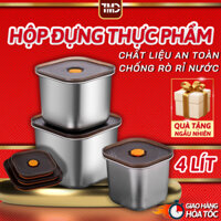 Hộp đựng thực phẩm bằng inox, khay đựng đồ để tủ lạnh ngăn mùi có nắp đậy dung tích 2200ml, 4000ml