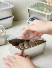 Hộp Đựng Thực Phẩm Tủ Lạnh, Đồ Ăn Bằng Inox 304 Có Nắp Nhựa Kèm Theo Tiện Lợi 135x105x58 mm