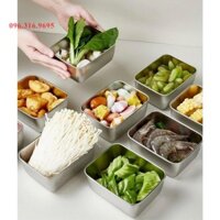 Hộp đựng thực phẩm tủ lạnh combo 5 hộp inox kèm nắp đậy nhựa, Dùng Được Cho Lò Vi Sóng