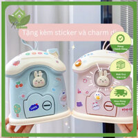 Hộp đựng tiền lì xì,tiền tiết kiệm ngôi nhà có khóa tặng kèm sticker và charm trang trí đáng yêu