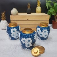 Hộp đựng trà gốm sứ bát tràng cao cấp, hũ đựng trà bằng sứ, lọ đựng chè khô, hộp đựng trà sứ nắp hợp kim