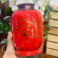 Hộp đựng trà gốm sứ bát tràng cao cấp, hộp đựng chè khô, bình đựng trà vẽ vàng kim bát tràng