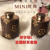 Hộp đựng trà loại nhỏ bằng kim loại da hoa cũ, hộp nhôm nắp xoắn ốc, hộp đựng trà cao cấp du lịch xách tay mini