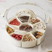Hộp đựng trái cây gia vị tròn KORYES, Khay phục vụ chia 9 dây bằng nhựa, Dung tích lớn di động kín có nắp và tay cầm Hộp đựng gia vị nhà bếp