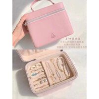 Hộp đựng trang điểm niche, hộp lưu trữ da bóng vuông, hộp trang sức hai lớp màu hồng đào, màu hồng sang trọng nhẹ nhàng
