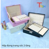 Hộp đựng trang sức bọc da - Hộp đựng nữ trang 2 tầng có khóa chốt bảo vệ