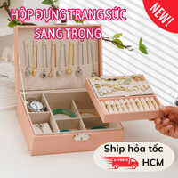 Hộp Đựng Trang Sức Da 2 Tầng ZenBabe Nhiều Ngăn Đựng Nhẫn Vòng Tay Dây Chuyền Khuyên Tai Có Khoá An Toàn