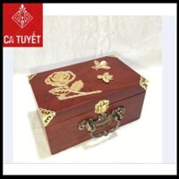 HỘP ĐỰNG TRANG SỨC HOA HỒNG MẠ VÀNG CÓ QUAI XÁCH BẰNG ĐỒNG ( LOẠI TO - ẢNH THẬT)