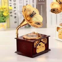 Hộp đựng trang sức kiêm hộp nghe nhạc hình hoa loa kèn phong cách cổ điển sang trọng, chọn màu theo ý- Hộp nhạc máy hát cổ điển - hoài cổ một thời Qùa tặng kèm - Nâu